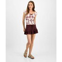 セルフエスティーム レディース カットソー トップス Juniors' Plaid Cap-Sleeve Smocked Top Tawny Port Plai...