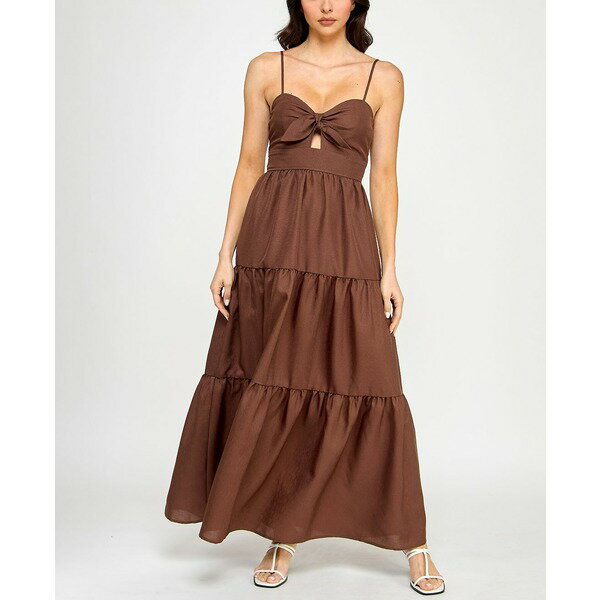 トリッキ レディース ワンピース トップス Juniors' Tiered Keyhole Fit & Flare Dress Chestnut brown