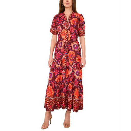 ヴィンスカムート レディース ワンピース トップス Women's Printed Puff-Sleeve Maxi Dress Brwn Multi ヴィンスカムート レディース ワンピース トップス Women's Printed Puff-Sleeve Maxi Dress Brwn Multi
