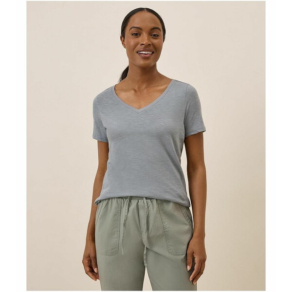 パクト レディース カットソー トップス Women's Organic Cotton Featherweight Slub V-Neck Tee Smoke