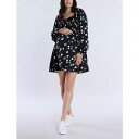 マザーフッドマタニティ レディース ワンピース トップス Maternity Smocked Babydoll Long Sleeve Mini Dress - Motherhood Black floral