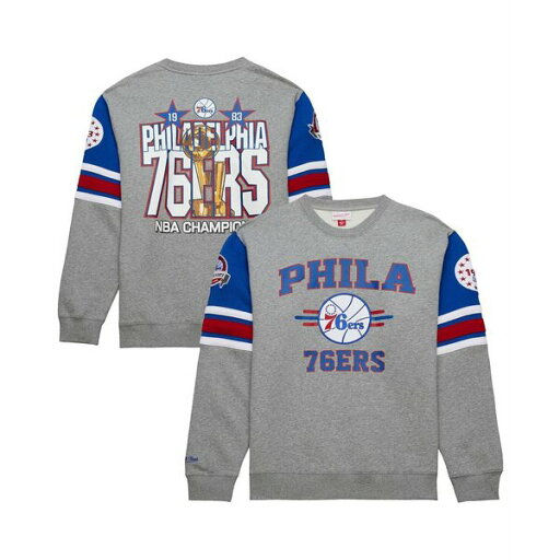 ミッチェル&ネス メンズ パーカー・スウェットシャツ アウター Men's Heather Gray Philadelphia 76ers Hardwood Classics All Over 4.0 Pullover Sweatshirt Heather Gray