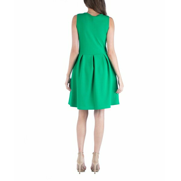 24セブンコンフォート レディース ワンピース トップス Sleeveless Skater Pleated Mini Dress with Pockets Green 2