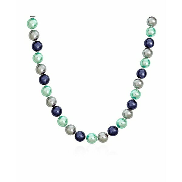 ブリング レディース ネックレス チョーカー ペンダントトップ アクセサリー Large Hand Knotted Multi Color Blue Grey Shades Shell Imitation Pearl 14MM Strand Necklace For Women 18 In Blue