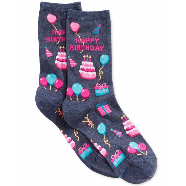 zbg\bNX fB[X C A_[EFA Women's Happy Birthday Fashion Crew Socks Denim Heather