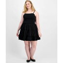 マッデンガール レディース ワンピース トップス Trendy Plus Size Sleeveless Tiered Bubble Minidress Bla...