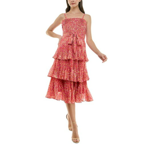 テイラー レディース ワンピース トップス Women's Printed Pleated Tiered Midi Dress Canary Yellow Pink テイラー レディース ワンピース トップス Women's Printed Pleated Tiered Midi Dress Canary Yellow Pink