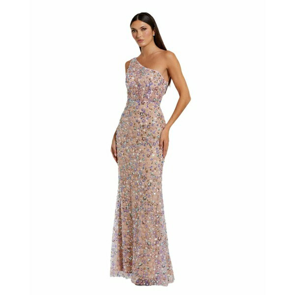 マックダガル レディース ワンピース トップス Women's Floral Embellished One Shoulder Gown Pink multi
