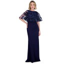 エリザジェイ レディース ワンピース トップス Women's Embroidered Cape Overlay Scuba Gown Navy