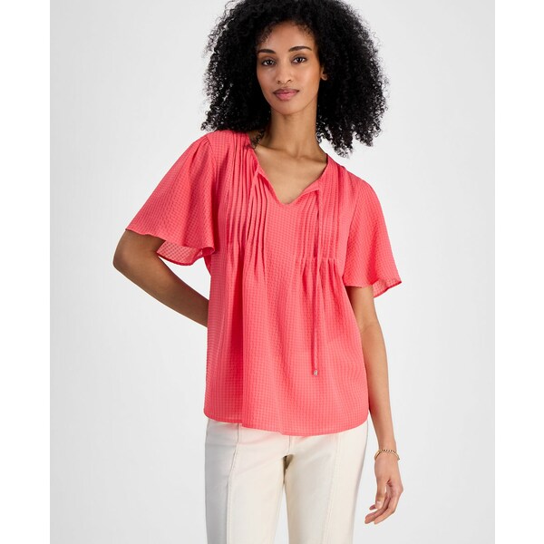 トミー ヒルフィガー レディース カットソー トップス Women's Gingham Pintucked Top Sherbert