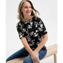 スタイルアンドコー レディース カットソー トップス Petite Everybody Floral Elbow-Sleeve Knit Top, Created for Macy's Deep Black(4)