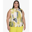 ダナ キャラン ニューヨーク レディース カットソー トップス Plus Size Printed Twist-Neck Sleeveless Top Blue Bell/Black Multi(4)