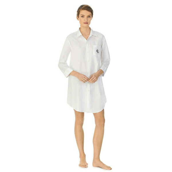 【送料無料】 ラルフローレン レディース カットソー トップス Essentials three quartersleeve sleepshirt White