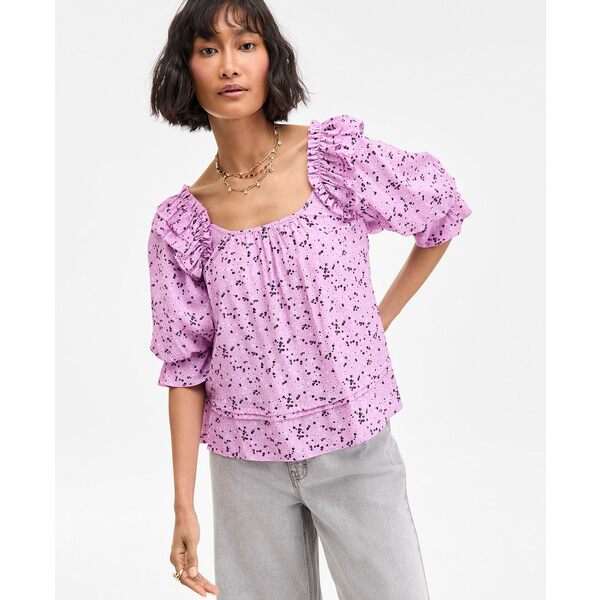 オン サーティフォース レディース カットソー トップス Women's Printed Balloon-Sleeve Blouse, Excl..