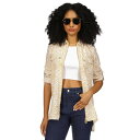 マイケルコース レディース カットソー トップス Women's Animal-Print Zip-Front Top, Regular & Petite White/Khaki