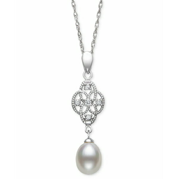 x hD [ fB[X lbNXE`[J[Ey_ggbv ANZT[ Cultured Freshwater Pearl (7-8mm) & Lab-Created White Sapphire (1/10 ct. t.w.) Double Drop 18