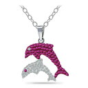 Wj xj[j fB[X lbNXE`[J[Ey_ggbv ANZT[ Crystal Two Dolphin Pendant Sterling Silver Necklace Fuchsia Pink