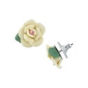 2028 fB[X sAXCO ANZT[ Silver-Tone Large Porcelain Rose Earrings White