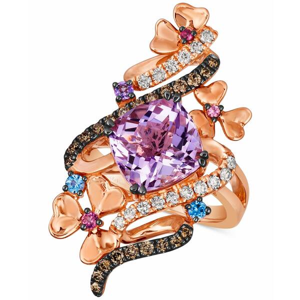 ルヴァン レディース リング アクセサリー Crazy Collection&reg; Multi-Gemstone (4-3/8 ct. t.w.) & Diamond (5/8 ct. t.w.) Swirl Flower Statement Ring in 14k Rose Gold 14K Strawberry Gold Ring