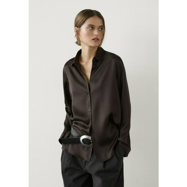マッシモ ドゥッティ レディース シャツ トップス PLAIN WITH LONG SLEEVES - Button-down blouse - mottled dark brown