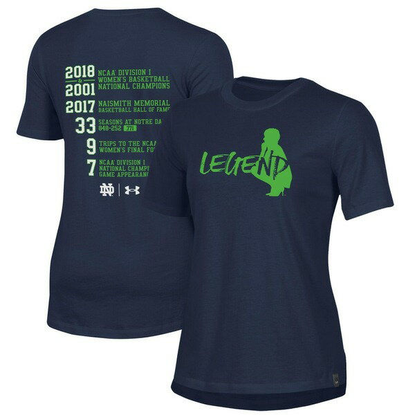 アンダーアーマー レディース Tシャツ トップス Notre Dame Fighting Irish Under Armour Women's Muffet McGraw Legend TShirt Navy