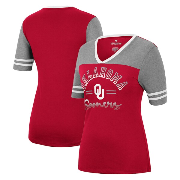 RVA fB[X TVc gbvX Oklahoma Sooners Colosseum Women's There You Are VNeck TShirt Crimson/Heathered Gray