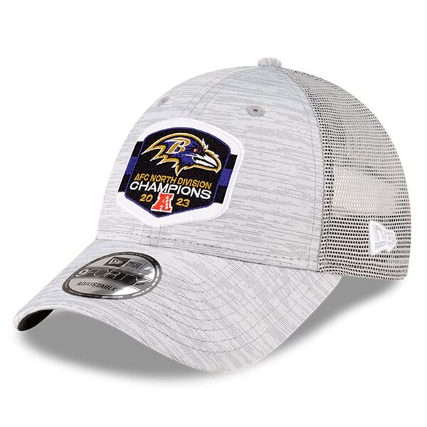 ニューエラ メンズ 帽子 アクセサリー Baltimore Ravens New Era 2023 AFC North Division Champions Locker Room Trophy Collection Trucker 9FORTY Adjustable Hat Heather Gray