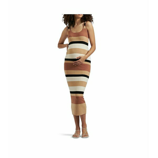 ライプ マタニティ レディース ワンピース トップス Maternity Ripe Sarah Stripe Knit Dress Amber / natural / black