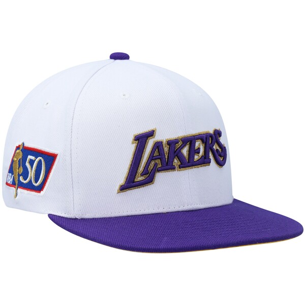 ミッチェル＆ネス ミッチェル&ネス メンズ 帽子 アクセサリー Los Angeles Lakers Mitchell & Ness Hardwood Classics 50th Anniversary Snapback Hat White/Purple