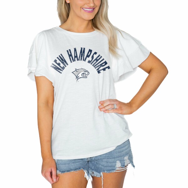 Q[fC fB[X TVc gbvX New Hampshire Wildcats Gameday Couture Women's Arch Logo Flutter Sleeve Lightweight TShirt White