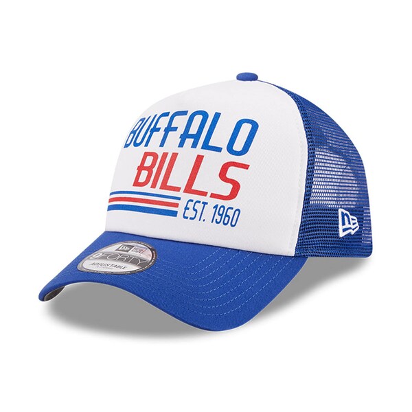 ニューエラ メンズ 帽子 アクセサリー Buffalo Bills New Era Stacked AFrame Trucker 9FORTY Adjustable Hat White/Royal