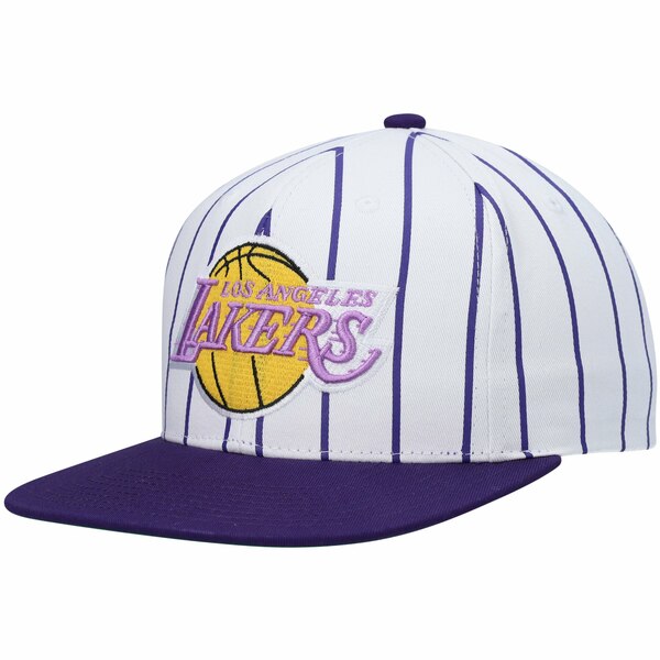 ミッチェル＆ネス ミッチェル&ネス メンズ 帽子 アクセサリー Los Angeles Lakers Mitchell & Ness Hardwood Classics Pinstripe Snapback Hat White