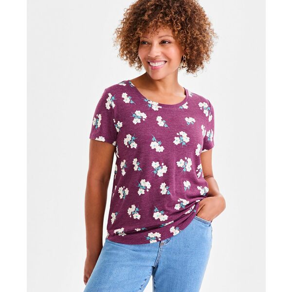 スタイルアンドコー レディース カットソー トップス Petite Essential Printed Short-Sleeve T-Shirt, Macy's Exclusive Deep Cranberry