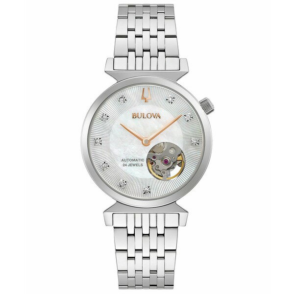 ブロバ レディース 腕時計 アクセサリー Women's Automatic Classic Regatta Diamond-Accent Stainless Steel Bracelet Watch 32.2mm Silver-tone