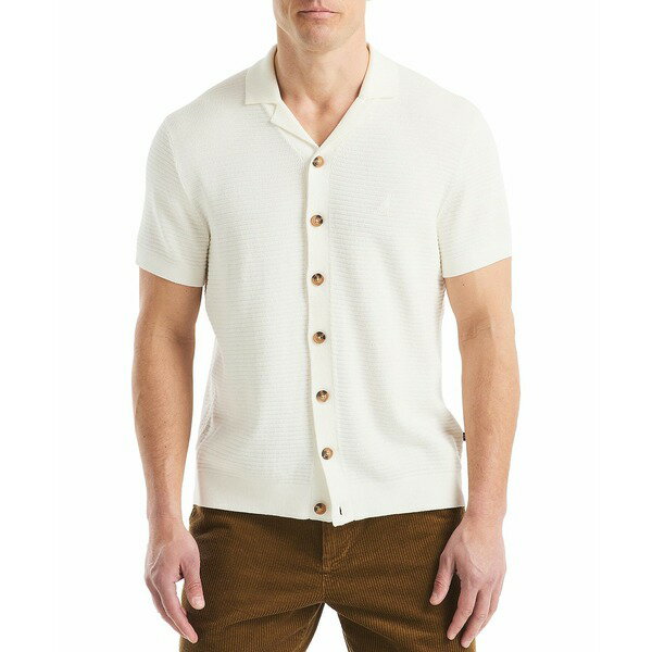 ナウティカ メンズ ニット&セーター アウター Men's Short Sleeve Button-Front Camp Sweater Sail White