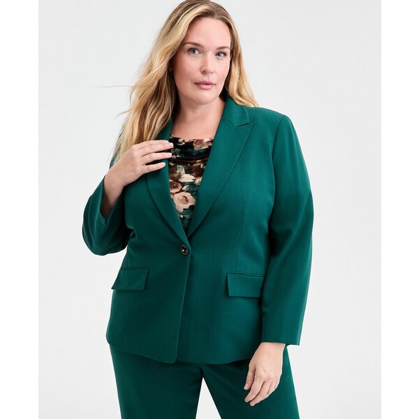 カスパー レディース ジャケット＆ブルゾン アウター Plus Size Stretch Crepe One-Button Jacket Evergreen