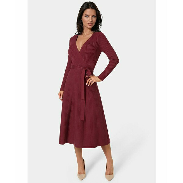 ベベ レディース ワンピース トップス Women's Fit and Flare Midi Sweater Dress Wine