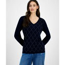 トミー ヒルフィガー レディース ニット&セーター アウター Women's Studded Argyle Cotton V-Neck Sweater Sky ...
