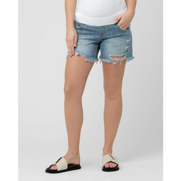 ライプ マタニティ レディース カジュアルパンツ ボトムス Pale Blue Distressed Denim Shorts for Maternity Pale blue