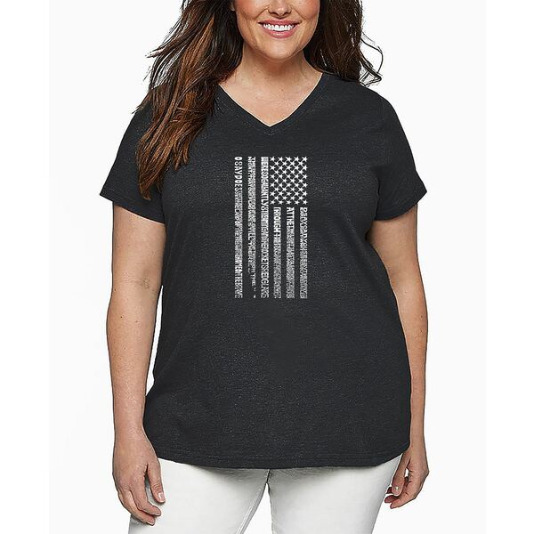 エルエーポップアート レディース カットソー トップス Plus Size National Anthem Flag Word Art V-Ne..