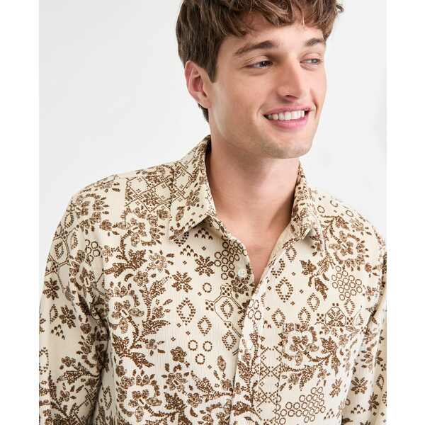 サンアンドプラスストーン メンズ シャツ トップス Men's Bonds Long-Sleeve Cotton Patchwork-Print Corduroy Shirt, Macy's Exclusive Stone Block