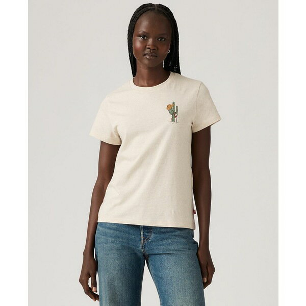 リーバイス レディース カットソー トップス Women's Perfect Graphic Logo Cotton T-shirt Cactus Wit..