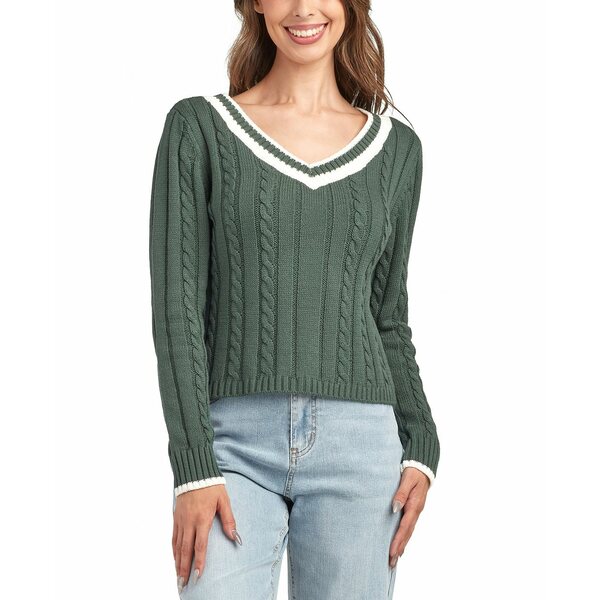 ビーシーエックス レディース ニット&セーター アウター Juniors' V-Neck Long Sleeve Sweater Evergreen(4)