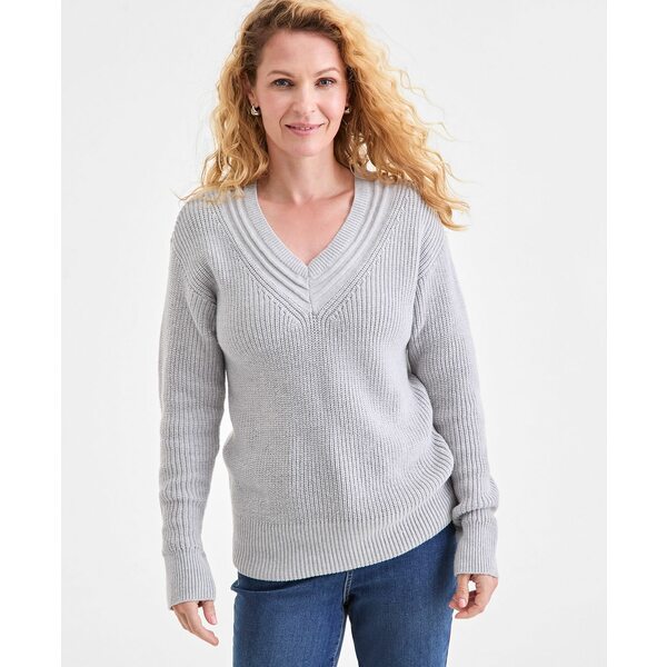 スタイルアンドコー レディース ニット&セーター アウター Women's V-Neck Long-Sleeve Sweater, Macy's Exclusive Slate Heather
