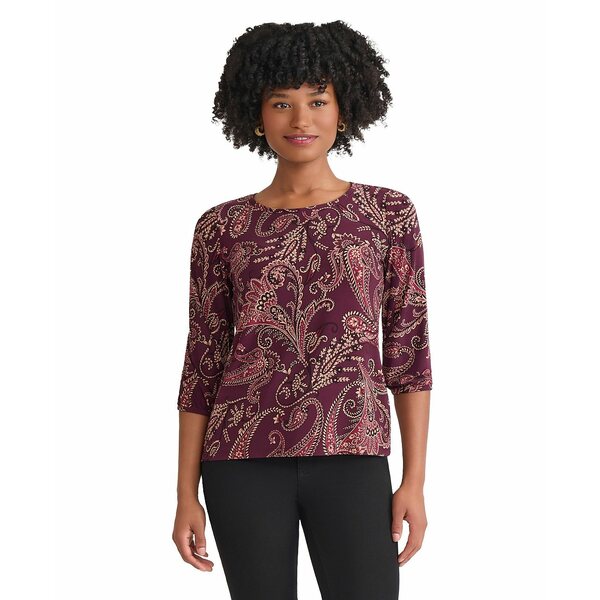 ジョーンズニューヨーク レディース カットソー トップス Petite 3/4 Sleeve Crew Neck Top Wine Plum ..