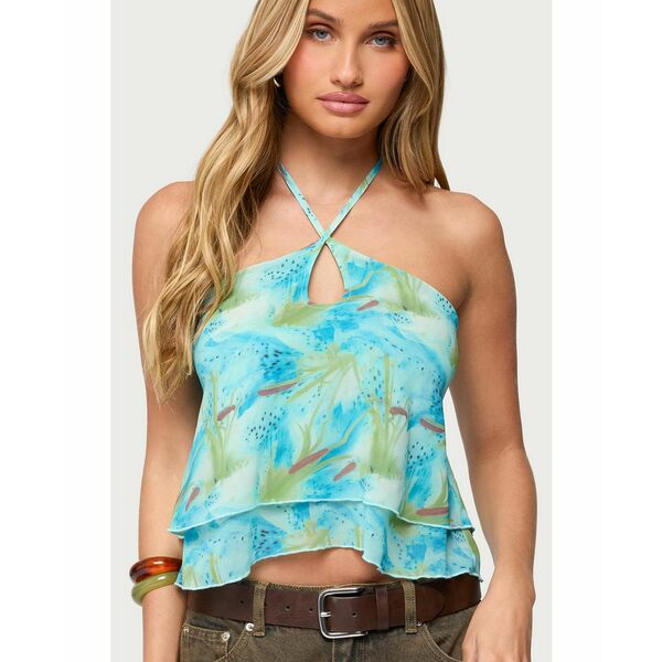 エディクテッド レディース カットソー トップス Women's Dragon Lily Layered Chiffon Halter Top Blue