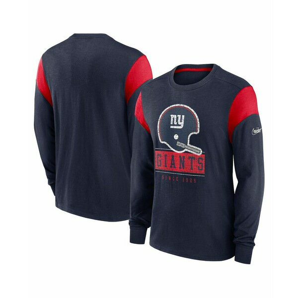 ナイキ メンズ Tシャツ トップス Men's Heather Navy New York Giants Rewind Playback Helmet Long Sleeve T-Shirt Heather Navy