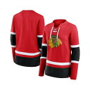 ファナティクス レディース カットソー トップス Women's Red Chicago Blackhawks Prime Time Lace-Up Long Sleeve T-Shirt Red, Black(4)
