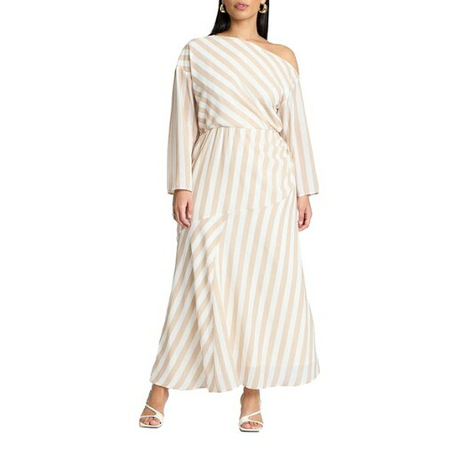 エロクイ レディース ワンピース トップス Women's Plus Size One Shoulder Stripe Asym Dress Beige cream stripe エロクイ レディース ワンピース トップス Women's Plus Size One Shoulder Stripe Asym Dress Beige cream stripe