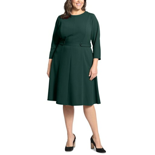 ロンドンタイムス レディース ワンピース トップス Plus Size 3/4-Sleeve Tab-Waist Fit & Flare Dress Emerald ロンドンタイムス レディース ワンピース トップス Plus Size 3/4-Sleeve Tab-Waist Fit & Flare Dress Emerald